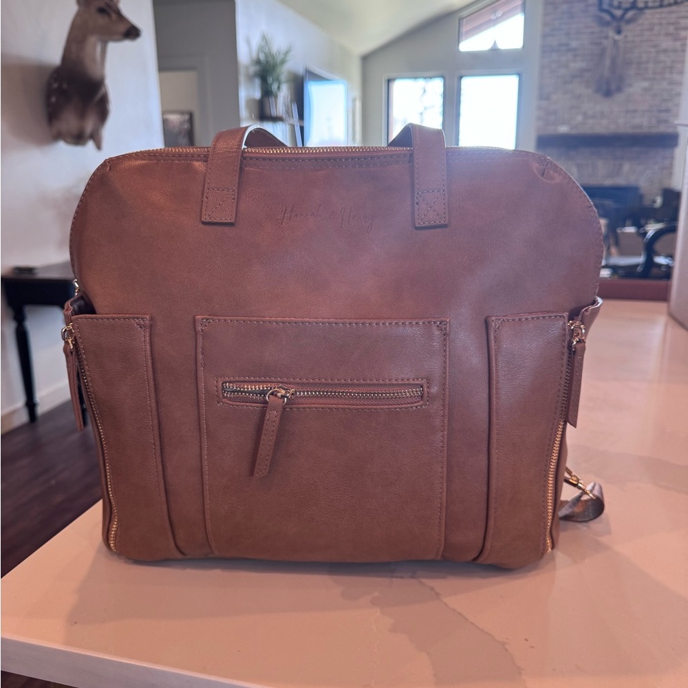 Tan Leather Tote Backpack Diaper Bag - Women - Picture 8 of 12